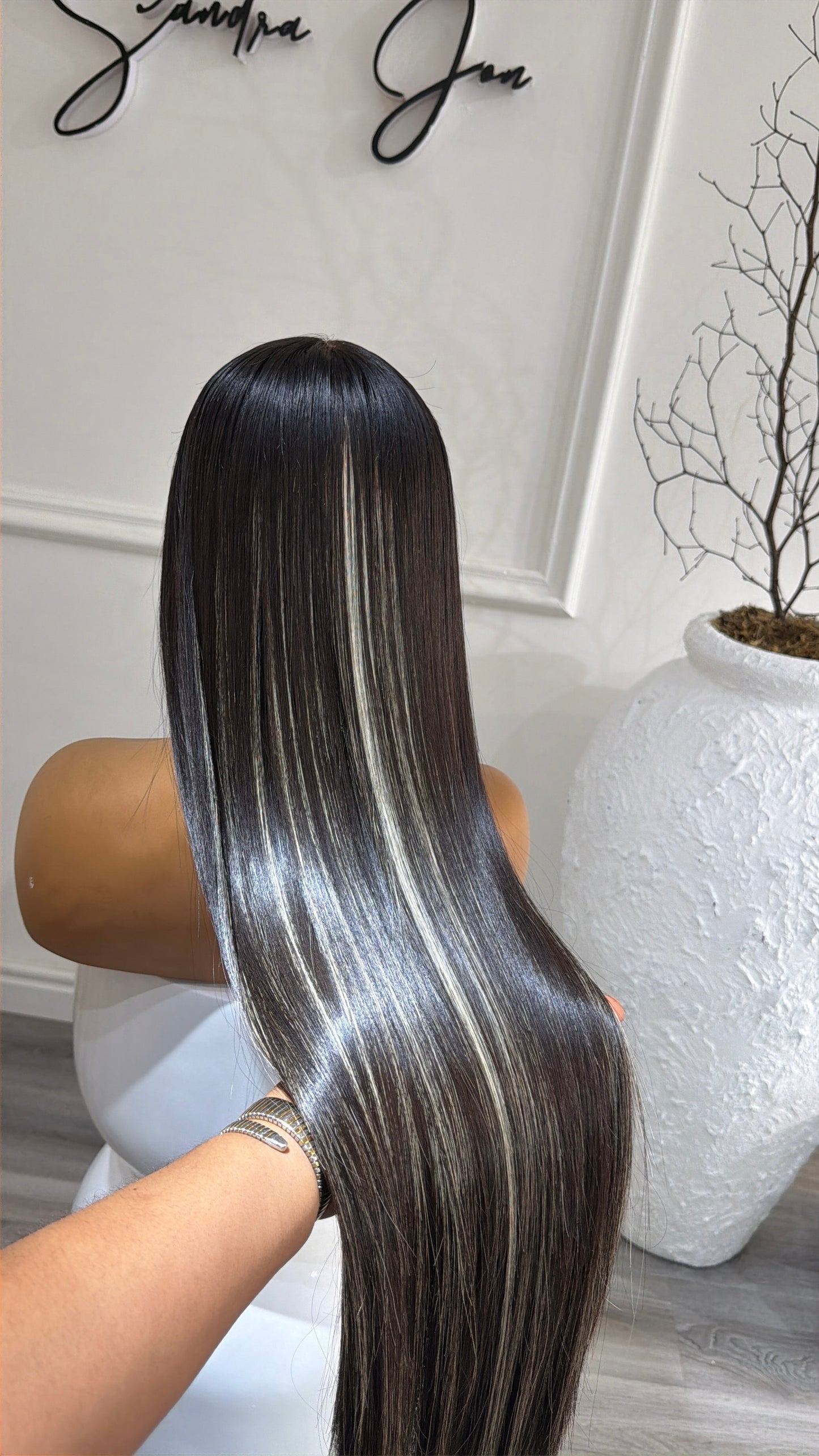 Natural Colour Bone Straight Unit in Stripes Blonde Highlights