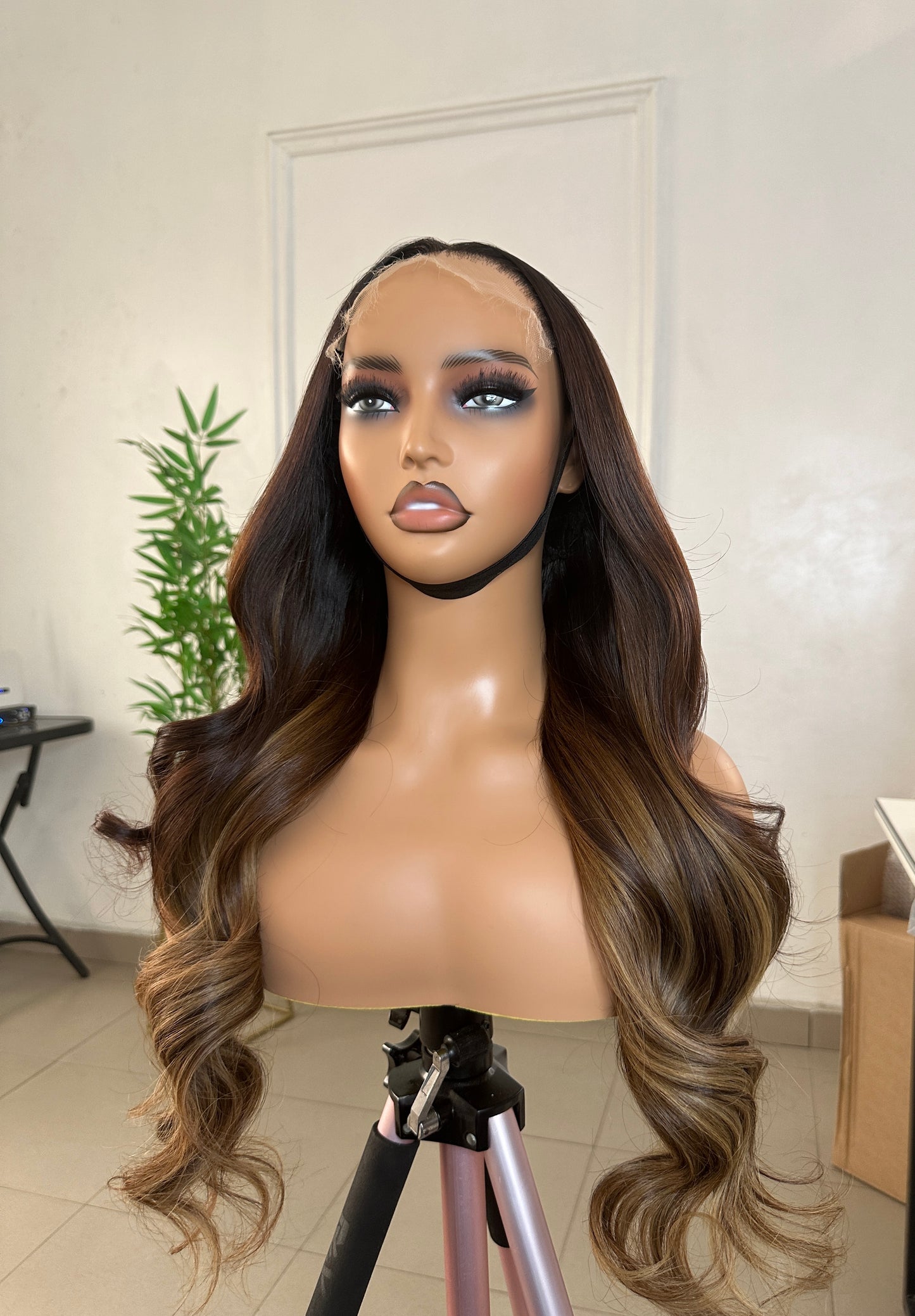 Mushroom Brown wavy with blonde highlights