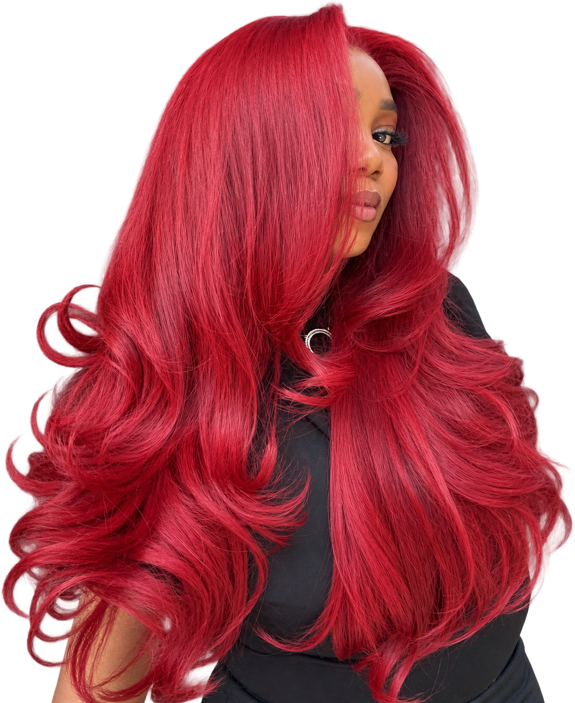 Rouge Flame Layered Human Hair Wavy Wig| 24 Inches – Vibrant Red HD Lace