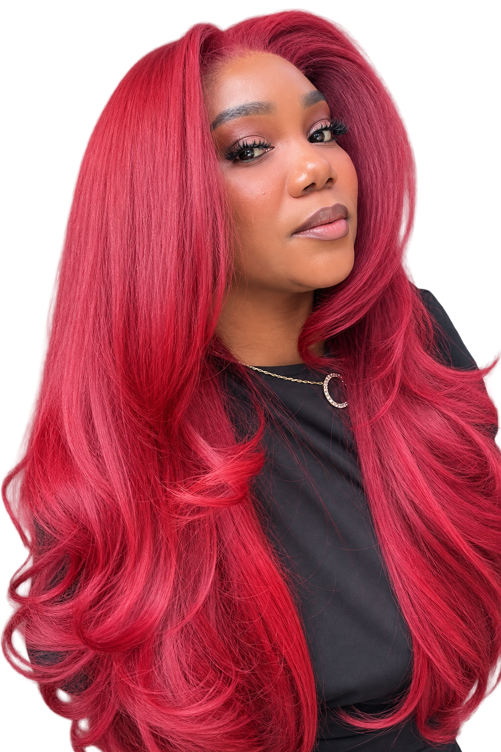 Rouge Flame Layered Human Hair Wavy Wig| 24 Inches – Vibrant Red HD Lace