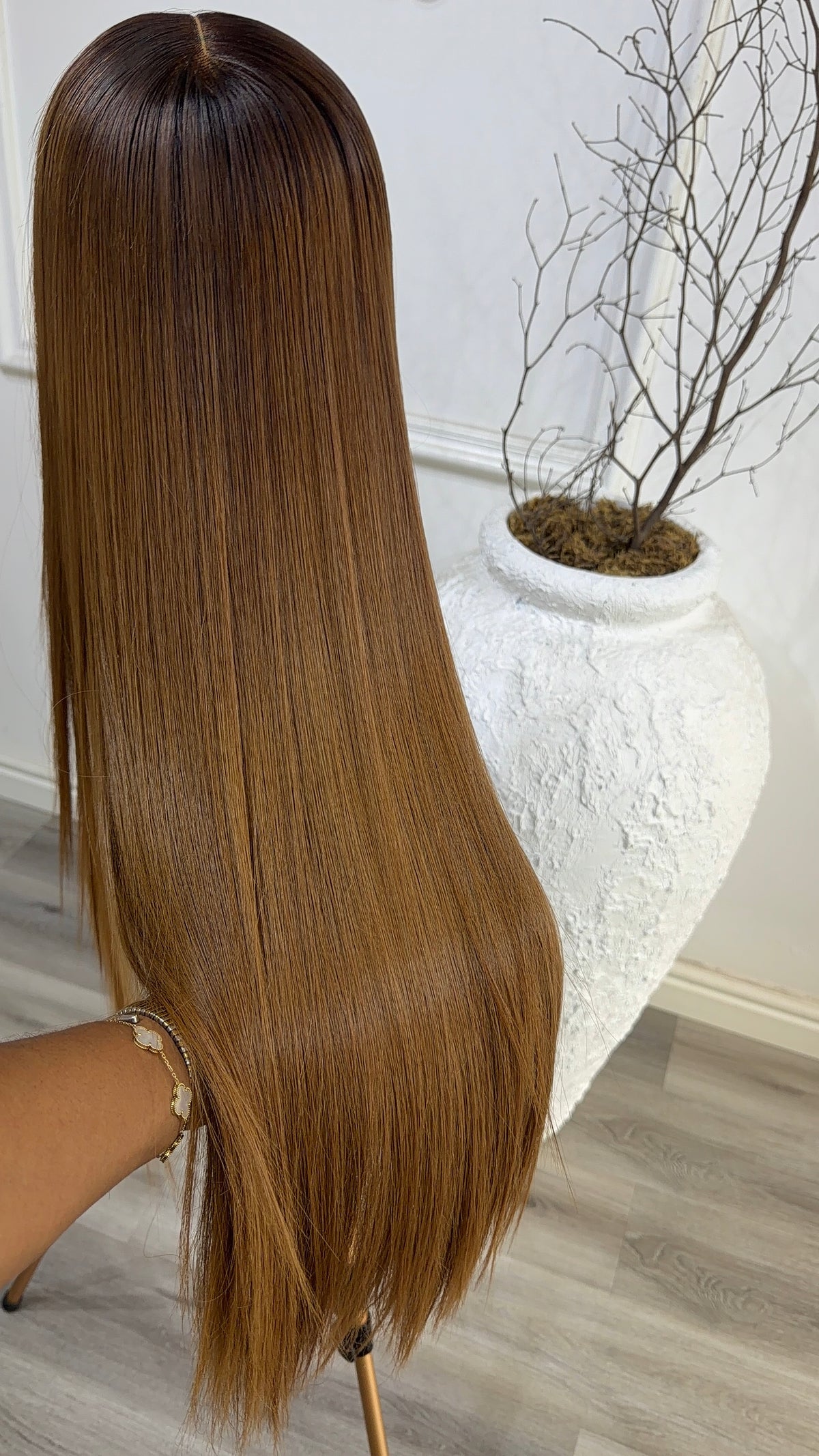Honey Glaze Noir| 24 inches Straight Layered Wig | 3 Bundles | HD Lace Closure
