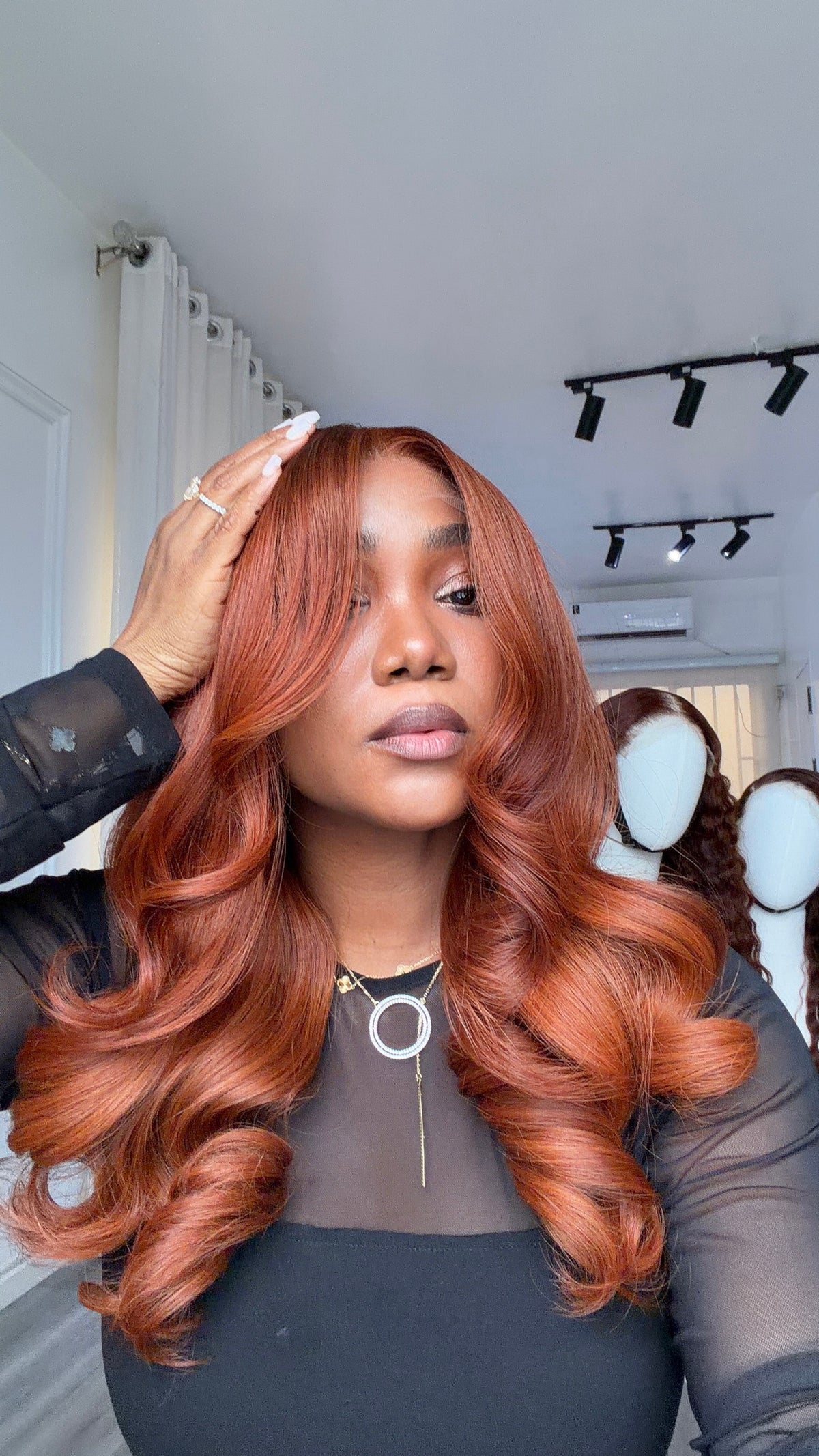 Rich Auburn Wavy Wig 18 Inch, 400g, 6x6 HD Lace Closure | Sandra Jon Wigs