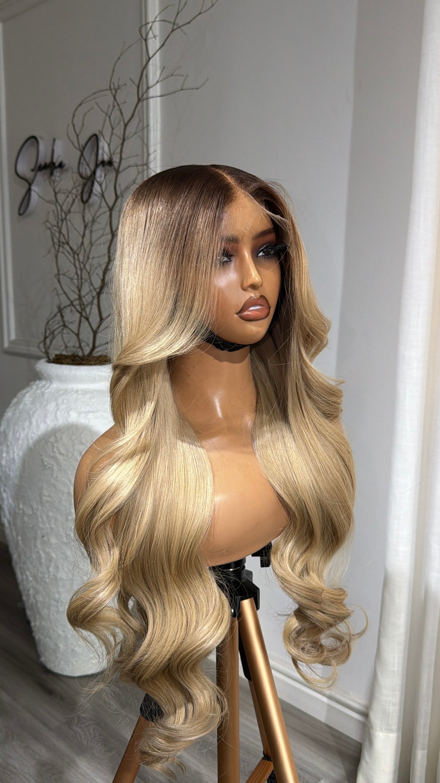 Pure Blonde Raw Human Hair Wig (Blonde Series) with a 6x6 HD lace closure, 24-inch length and luminous blonde finish, front view.