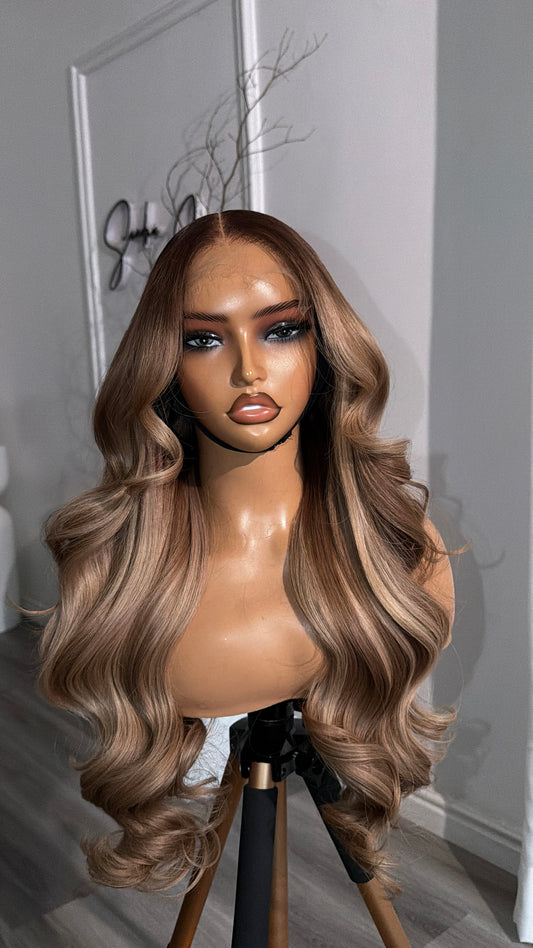 Sandy Blonde Raw Human Hair Wig (Blonde Series) with a 6x6 HD lace closure, 24-inch length and soft sandy blonde tones, front view.