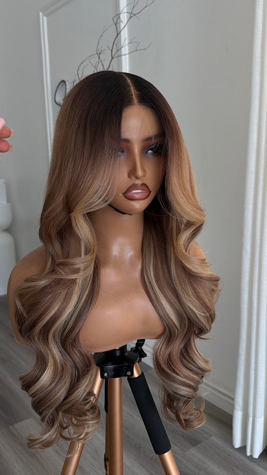 SJ Oyster Blonde Raw Human Hair Wig with a 6x6 HD lace closure, 24-inch length and premium oyster blonde tones, front view.