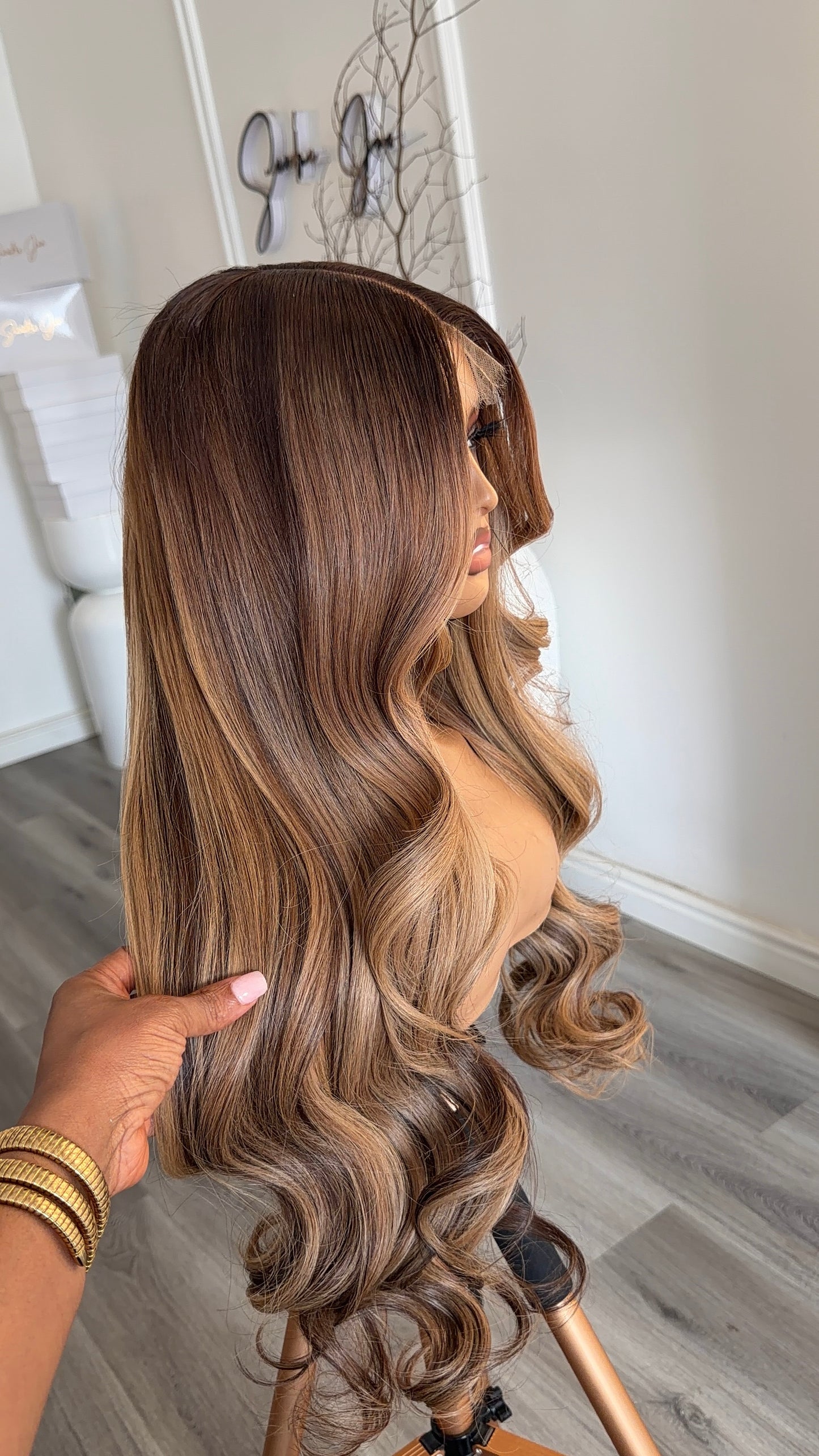 Smoky Vanilla Raw Human Hair Wig with a 3x6 HD lace closure, 24-inch length and soft smoky vanilla blonde tones, front view.